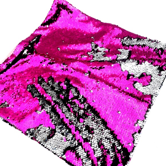 Throw Pillow Case Cover 15x15 inches Sequin Home decor Pink Silver Zipper - Picture 1 of 6